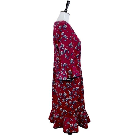 Nanette Lepore Dress Ponte Knit Flare Hem Midi Burgundy Floral Women's Size 8 - Picture 4 of 12